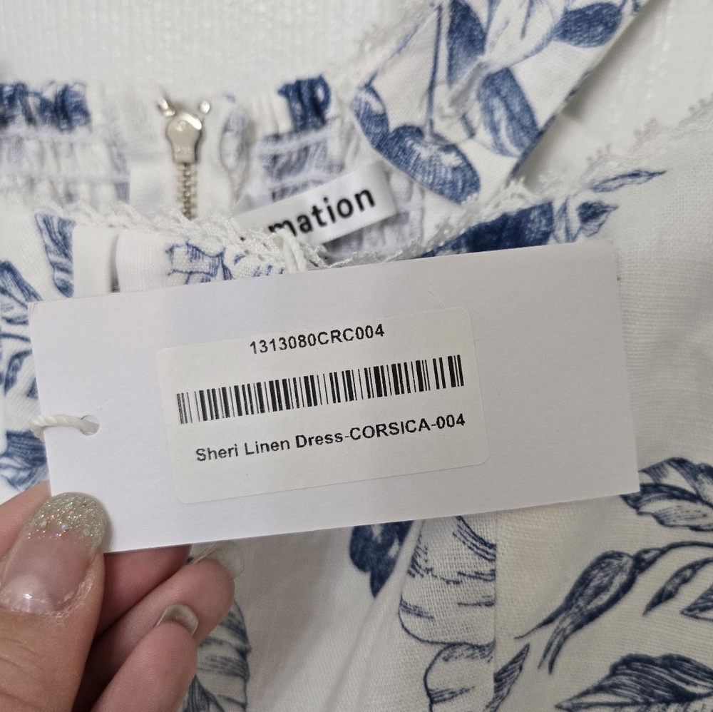 NEW Reformation Sheri Linen Corset Mini Dress Corsica White Blue Size 4 - Picture 11 of 15